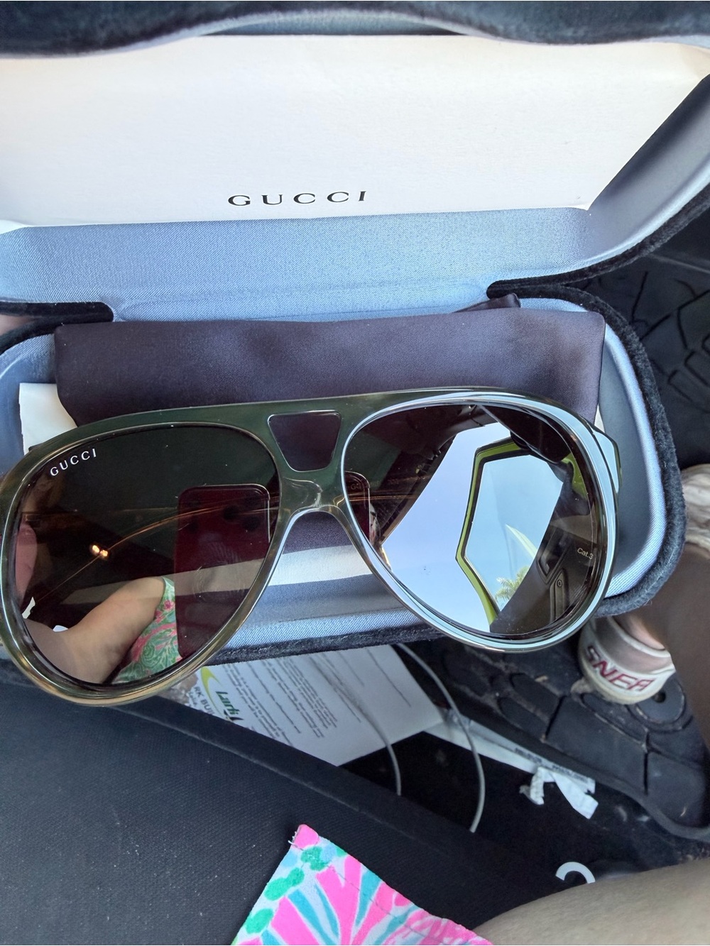 Gucci Men’s Translucent Olive Green Aviator Sunglasses